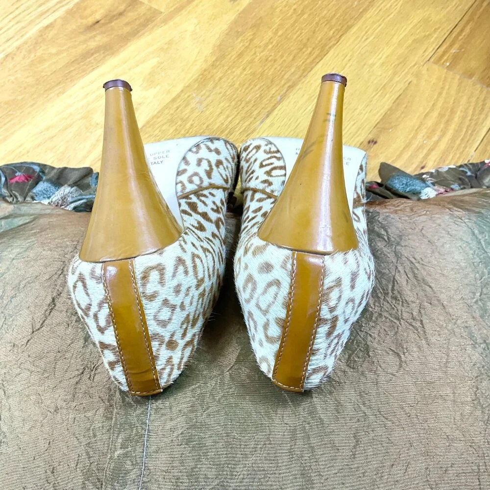 Massimo Baldi Heels Pumps Leopard Calf Hair Peep Toe (7.5)